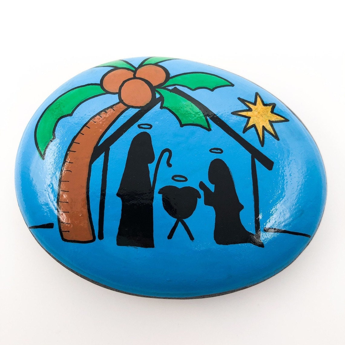 Nativity Painted Rock, Tropical Nativity, Painted Stone, Christmas Gift ...