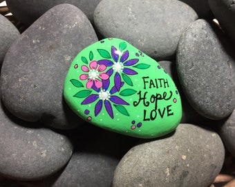 Encouragement rock, Faith Hope Love Painted Rock, Affirmation stones, Painted Daisies, Teacher gift, Christmas gift, Hand Painted Rock