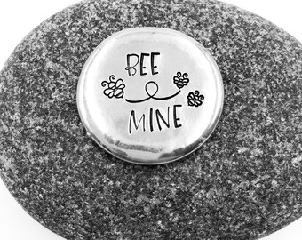 Bee Mine Pewter Pocket Coin, Be Mine Token, Valentine Anniversary Hand Stamped Pocket Coin, Affirmation Pocket Coins, Stamped Coins