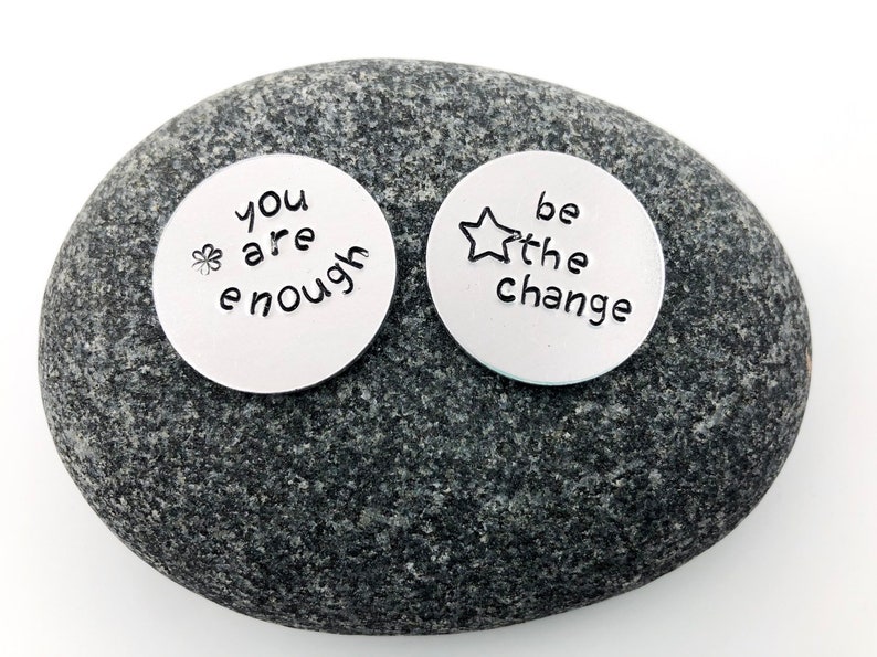 Pocket Coins with Custom Words of Encouragement, Set of 10 Custom Affirmation Tokens, Hand Stamped Pocket Coin, Recovery Gift, Support Group image 4
