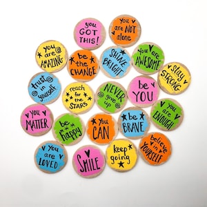 Positivity Coins Set: 20 Wooden Affirmation Tokens, Encouragement Gift ...