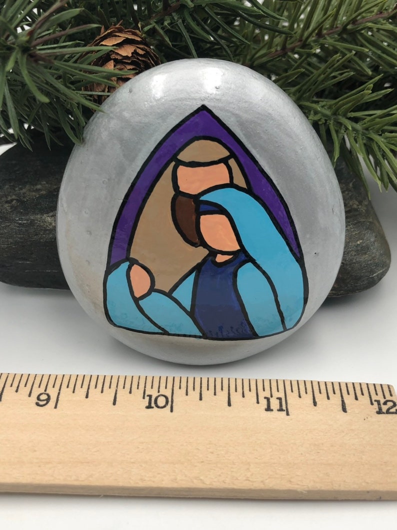 Nativity Painted Rock Holy Family Hand Painted Rock Stained Etsy