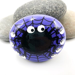 Halloween Painted Rock, Spider Painting, Spider Web, Hand Painted Rock image 3