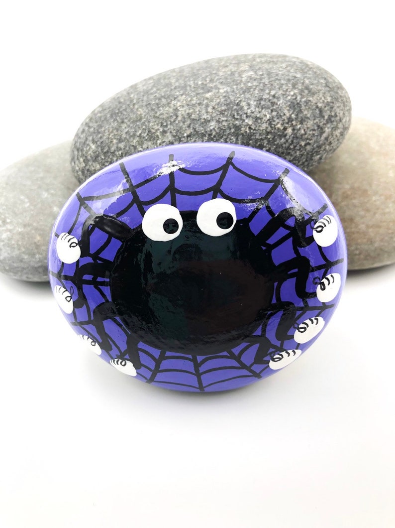 Halloween Painted Rock, Spider Painting, Spider Web, Hand Painted Rock image 3