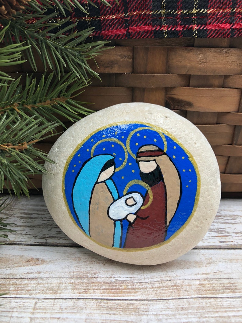 Holy Family Nativity Paperweight, Nativity Rock, Christmas Nativity Painting, Hand Painted Rock, Birth of Jesus Painted Rock, Manger Scene image 6