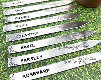 Hand Stamped Aluminum Herb Garden Markers: Gardener Gift