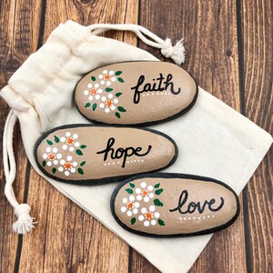 Faith Hope Love Stones, Christian Rocks, Painted Stones, Pocket Rocks, Affirmaton Stones, Bible Verse rocks, Sunday School Gift image 5