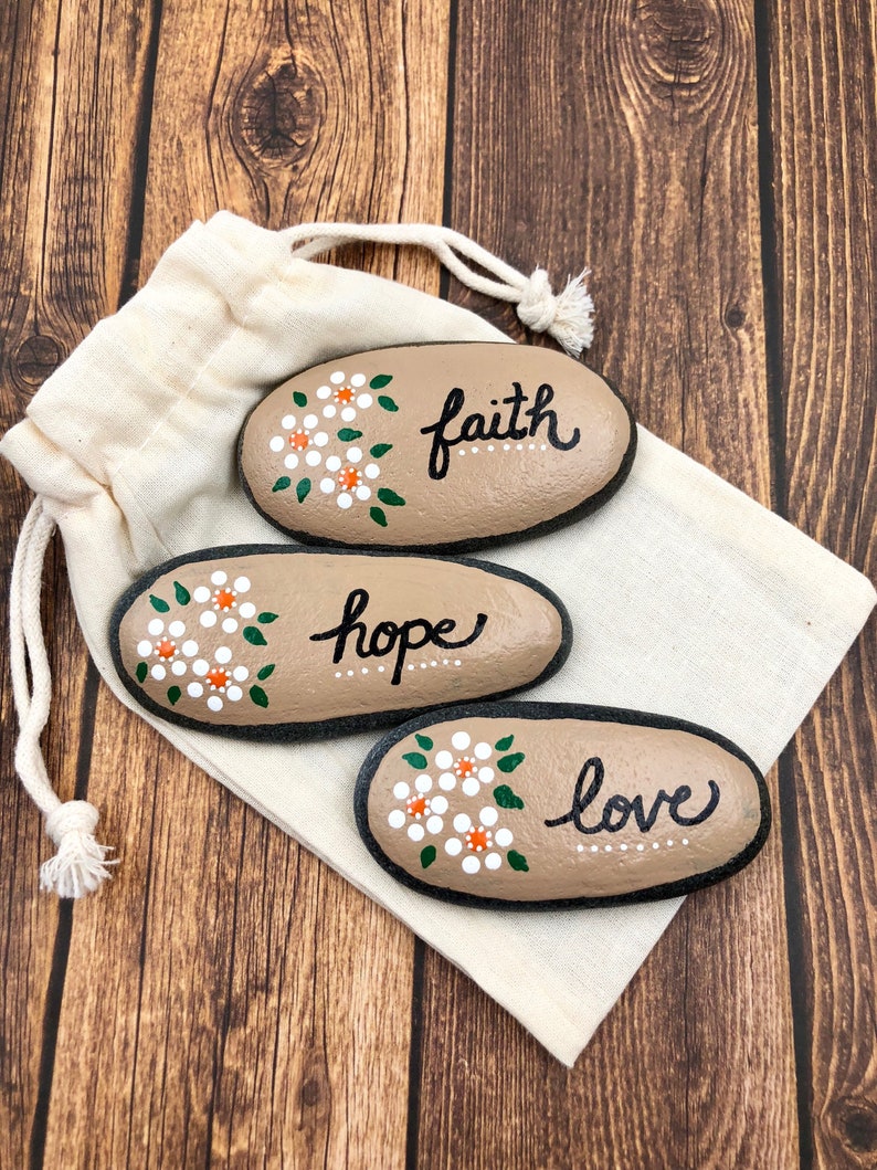 Faith Hope Love Stones, Christian Rocks, Painted Stones, Pocket Rocks, Affirmaton Stones, Bible Verse rocks, Sunday School Gift image 5