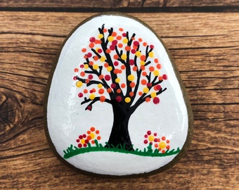 Tiny Tree in Autumn Painted Rock, Fall Foliage Hand Painted Rock, Pocket Rock for Nature Lovers, Comfort stones