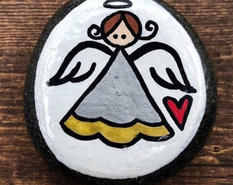 Girl Pocket Angel Painted Rock, Pocket Angel Rock, Comfort Rock for Children, First Communion Gift, Comfort Stone, Guardian Angels