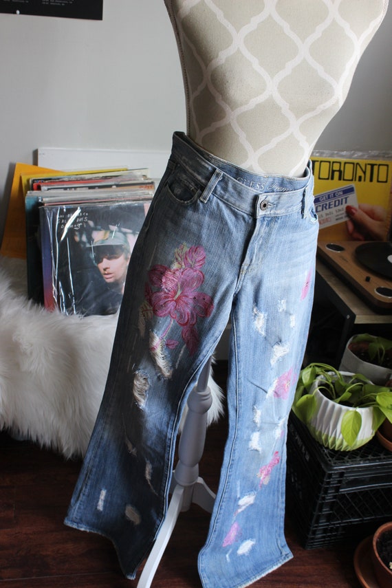 Thrifted GUESS painted denim.