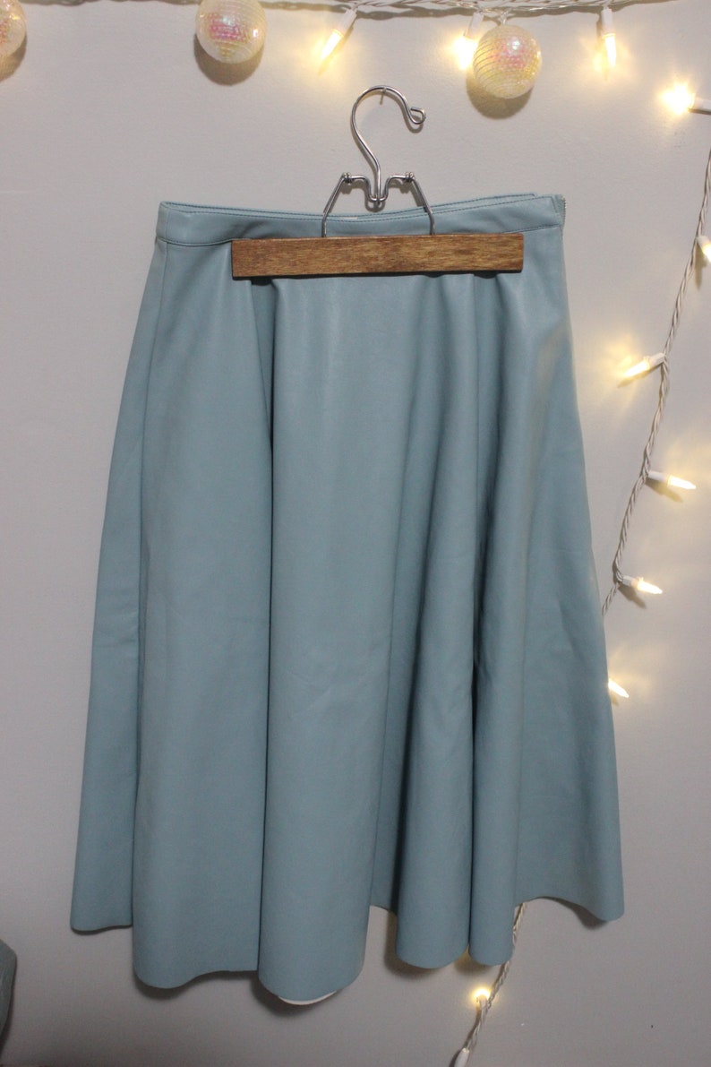 Vintage Light Blue Leather Skirt Etsy