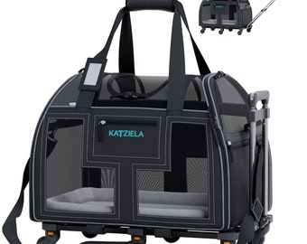 Katziela® Luxury Lorry Pro Pet Carrier with Removable Wheels and Telescopic Handle Gray
