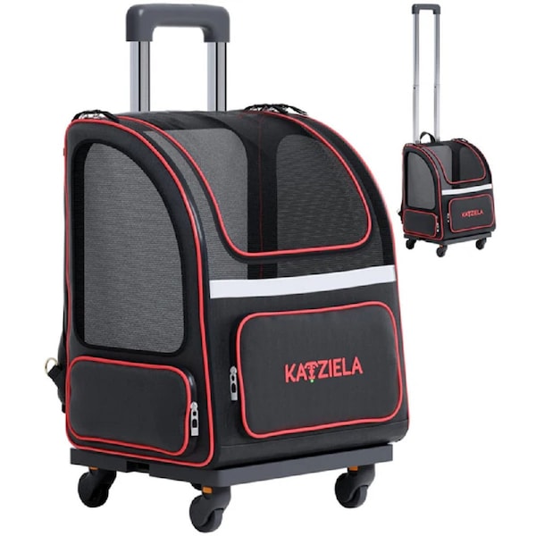 Katziela® Hybrid Adventurer™ Pet Backpack with Removable Wheels and Telescopic Handle