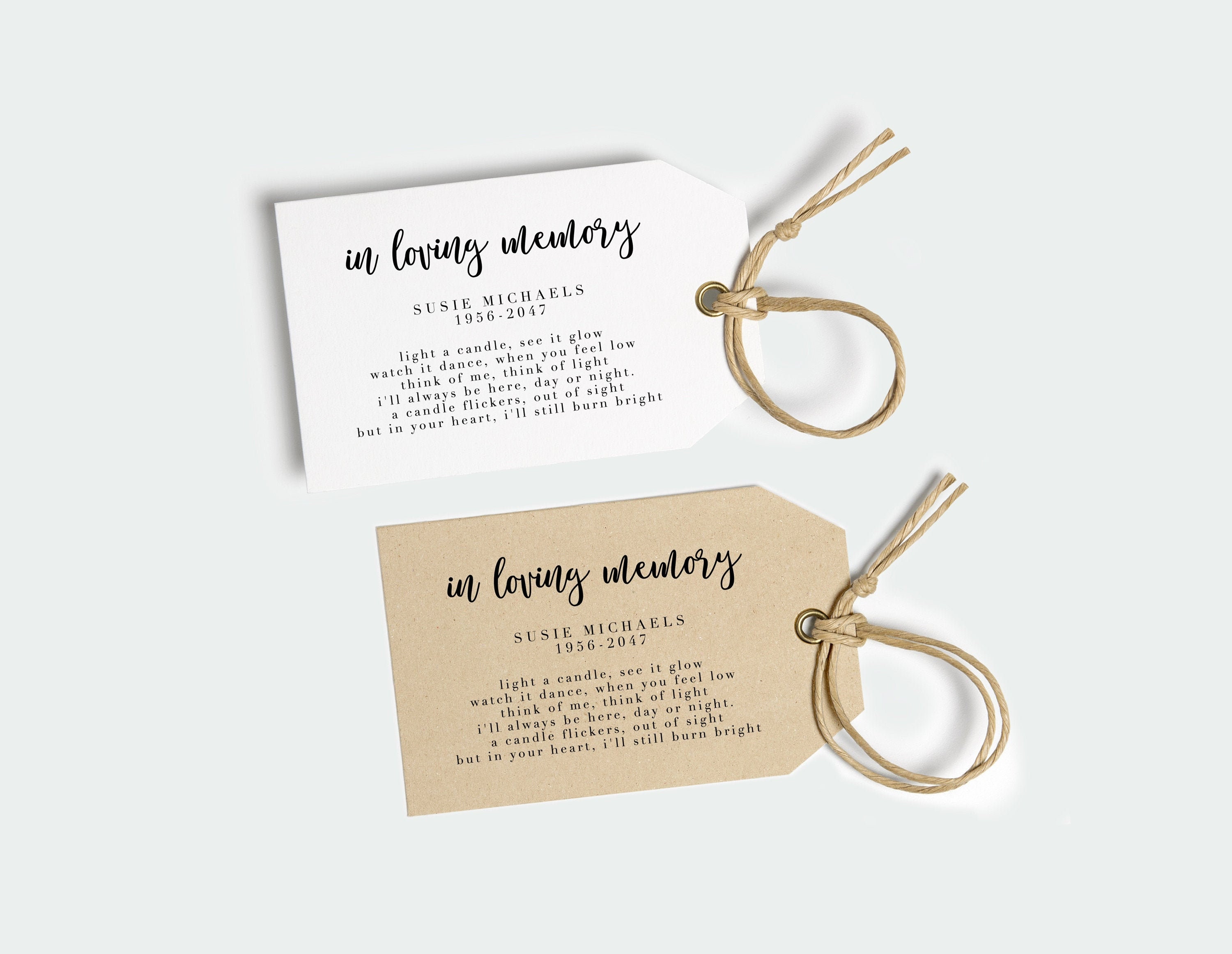 Funeral Candle Tag Memorial Candle Tag Printable Funeral Favor Etsy