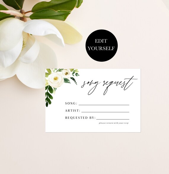 Wedding Song Request Card Printable Song Request Cards Request Etsy