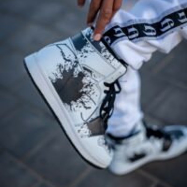 Fred Jo Black Splash High-Top Leather Sneakers | Black and White high top Fashion Sneakers | Fred Jo Clothing