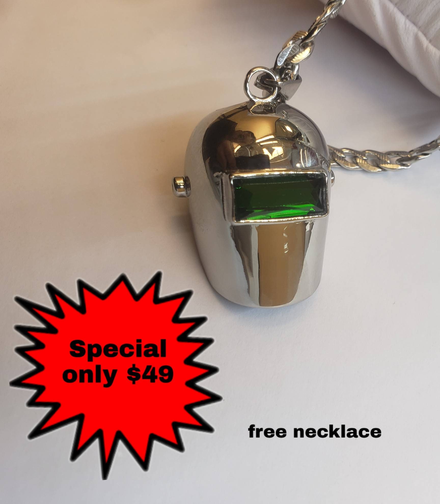 Pancake welding shop hood necklace