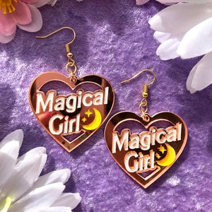 Magical Girl Earrings - Pink Mirrored Acrylic