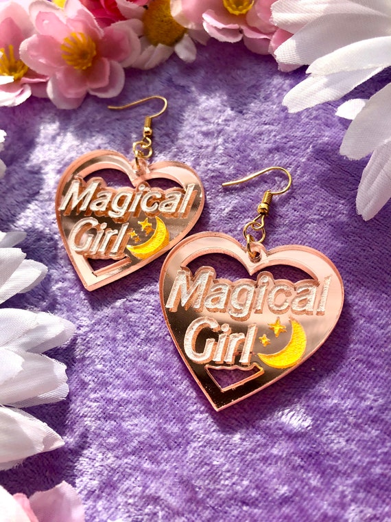 Dark Pink Mirrored Acrylic Heart Earrings Valentines Day