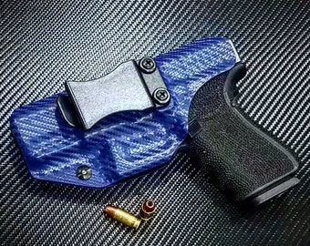 Glock 19 Holster Kydex Right Hand OWB Police Blue Carbon Fiber