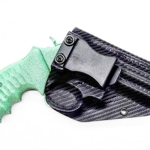 Holster Smith & Wesson modèle 686 .357 pour revolver Magnum 3 pouces avec canon en kydex - IWB droitier - OWB gaucher - Kydex en fibre de carbone - Cadre en L