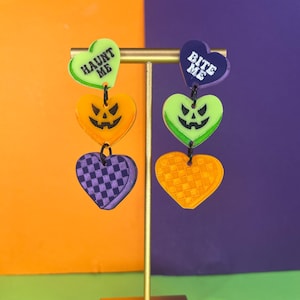 Boucles d&#39;oreilles coeur Halloween | Boucles d&#39;oreilles en acrylique | Boucles d&#39;oreilles Halloween