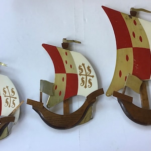 Wall Hanging Viking Ship, Nautical Wall Decor, Mid Century Modern, Large Set, Metal  1960s Norway Norwegian Scandinavian