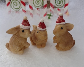 fairy garden mini bunny wearing a santa hat christmas miniatures holiday rabbits set of 3 - Christmas Miniatures fairy garden mini bunny wearing a santa hat christmas miniatures holiday rabbits set of 3 - Christmas Miniatures