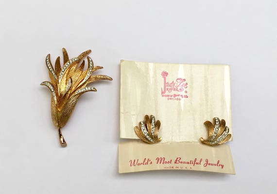 Judy Lee Rhinestone Brooch Earring Set