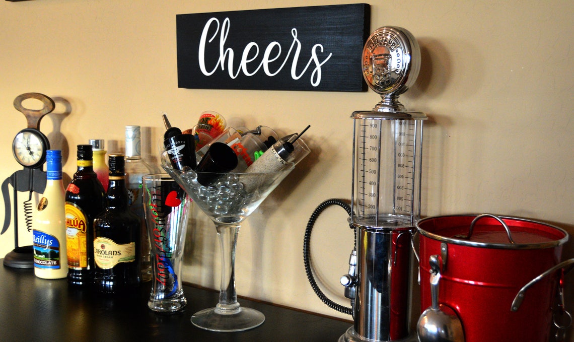 Cheers Wood Sign Bar Sign Cheers Wall Decor Wedding Bar Etsy