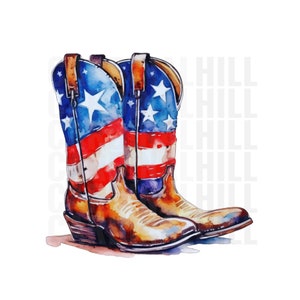 Botas de vaquero de acuarela, botas de vaquero patrióticas, clipart de vaquero, clipart de botas, botas de acuarela, clipart del 4 de julio, clipart de acuarela