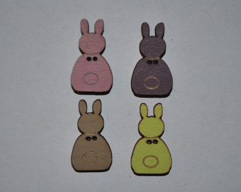 set of 4 buttons wood rabbit child/baby/sewing/scrapbooking/deco 54