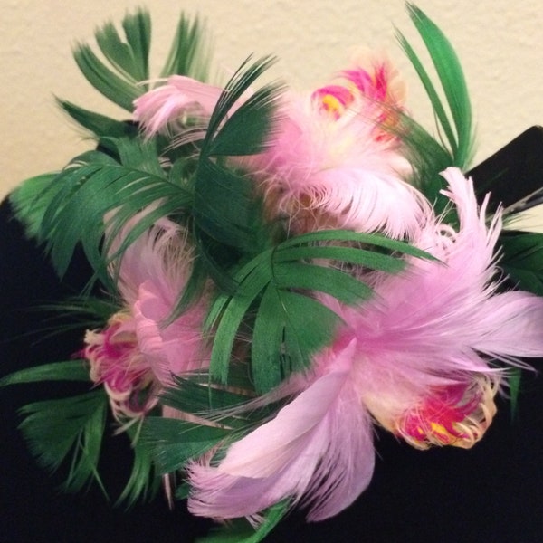 Pink Orchid With Green Fern Feather Hair Clip,Hawaiian Wear,Aloha Wear,Hair Jewels,Orchid Hair Clip,Hula Girl,Hawaiian Girl,Local Girl,Pink