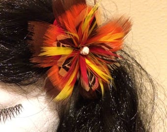 Fermaglio per capelli con piume polinesiane, fermaglio per capelli con piume per capelli corti, fermaglio per cappello con piume, fermaglio per capelli con piume, abbigliamento polinesiano, abbigliamento hawaiano, abbigliamento tahitiano