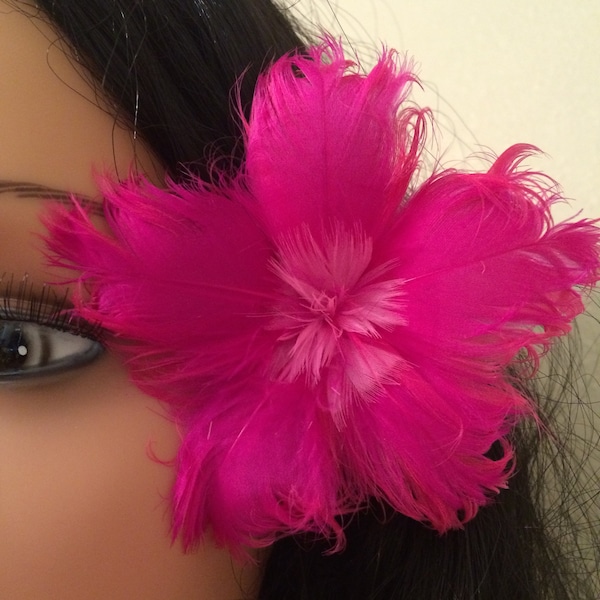 MOANA INSPIRED Feather Flower Ear Pick,Fuschia Feather Flower Ear Pick,Feather Flowers,Hawaiian Wear,Aloha Wear,Island Girl,Hula Girl,Fleur