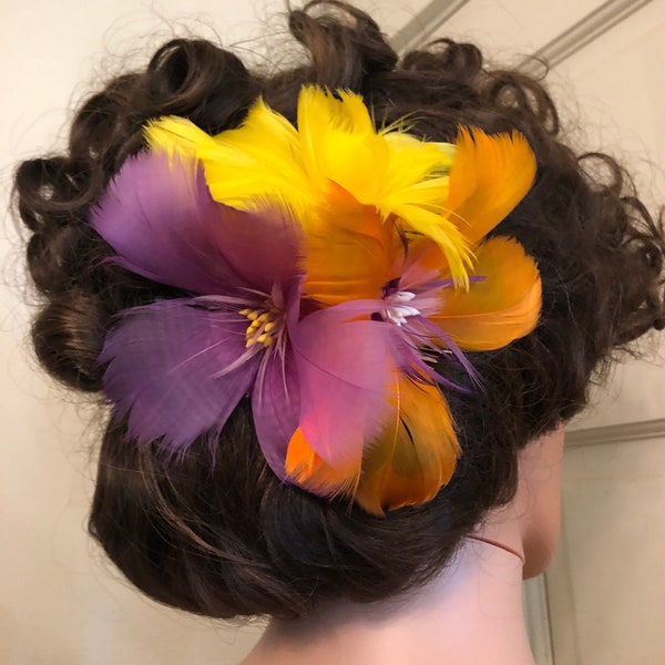 Hibiskus Haarspange,Feder Blumen,Haarschmuck,Hawaiianisch,Dekoratives Haarstück,Hochzeit Accessoire,Polynesian Wear,Hula Implements,Clips