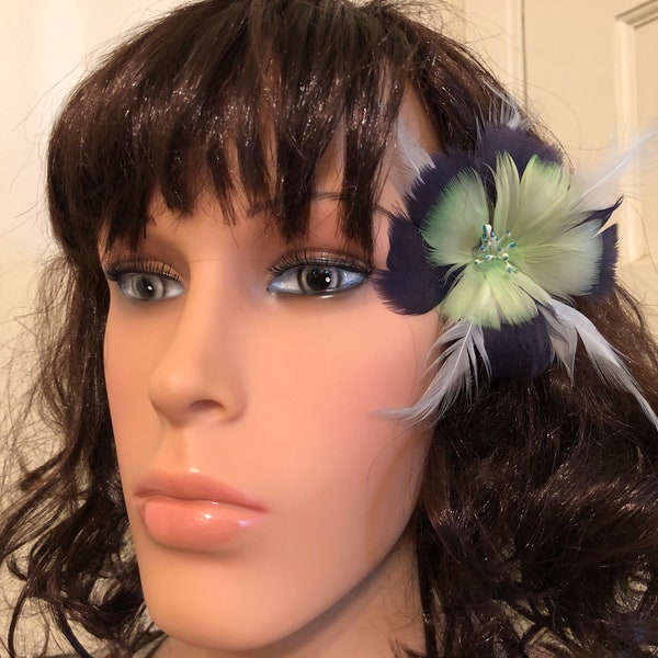 SM : Hibiscus bleu & vert plume fleur oreille Pick « Nouvelle »