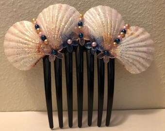 Vintage Clam Shell French Comb,Victorian Style,Edwardian,Up-Do,Decorative Comb,Hair Trinkets,Shell Art,Classic,Antique,Glitter,French Comb