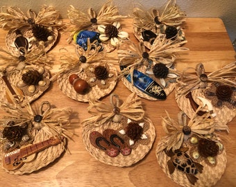 Multi-Choice Hawaiian Christmas Ornaments,Decorative Mini Fan Tree Decor,Hand Made In Maui,Christmas Gifts,Raffia Fan Trinkets,Holiday Decor