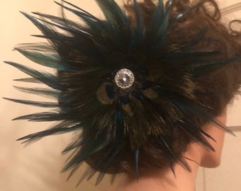 Feather Hair Pick,Peacock Feathers,Bun Holder,Hair Jewels,Hawaiian Wear,Bridal Hair Piece,Hair Accessories,Hair Fascinator,Polynesian Wear