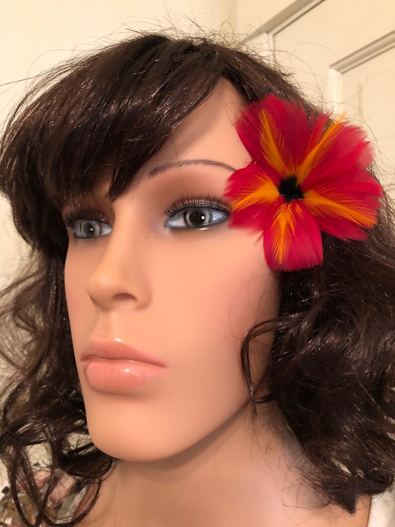 Red Lava Feather Flower Ear Pick,Hair Trinkets,Bridesmaids Accessories,Hawaiian Girl,Hula Dancer,Tahitian Dancer,Red Feather Flower,Hawaiian