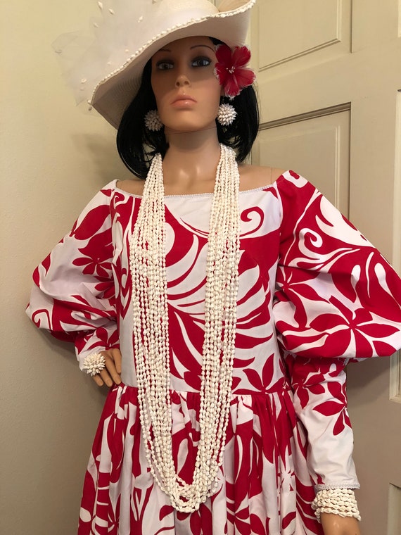 New : Queen Emma Style Hawaiian Print Gown,hawaiian Formal Wear,red & White Aloha  Wear,18th Century Hawaiian Print Gown,hawaiian Wear,gowns - Etsy
