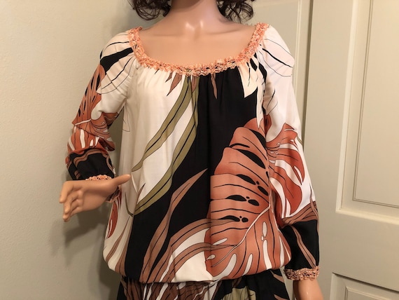hawaiian long dresses with sleeves Blue Fern Elegance Hawaiian Long Flare Dress / Muumuu Mall 12
