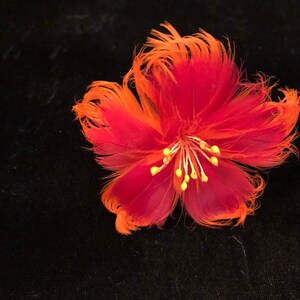 Fire Red Hibiscus Feather Flower Ear Pick,Orange Hibiscus Feather Flower,Hawaiian Style Wear,Aloha Wear,Hair Piece,Gift For Her,Wedding Wear image 4