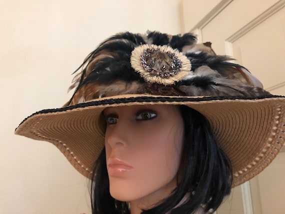 Fancy Floppy Feather Hatdressy Tan 