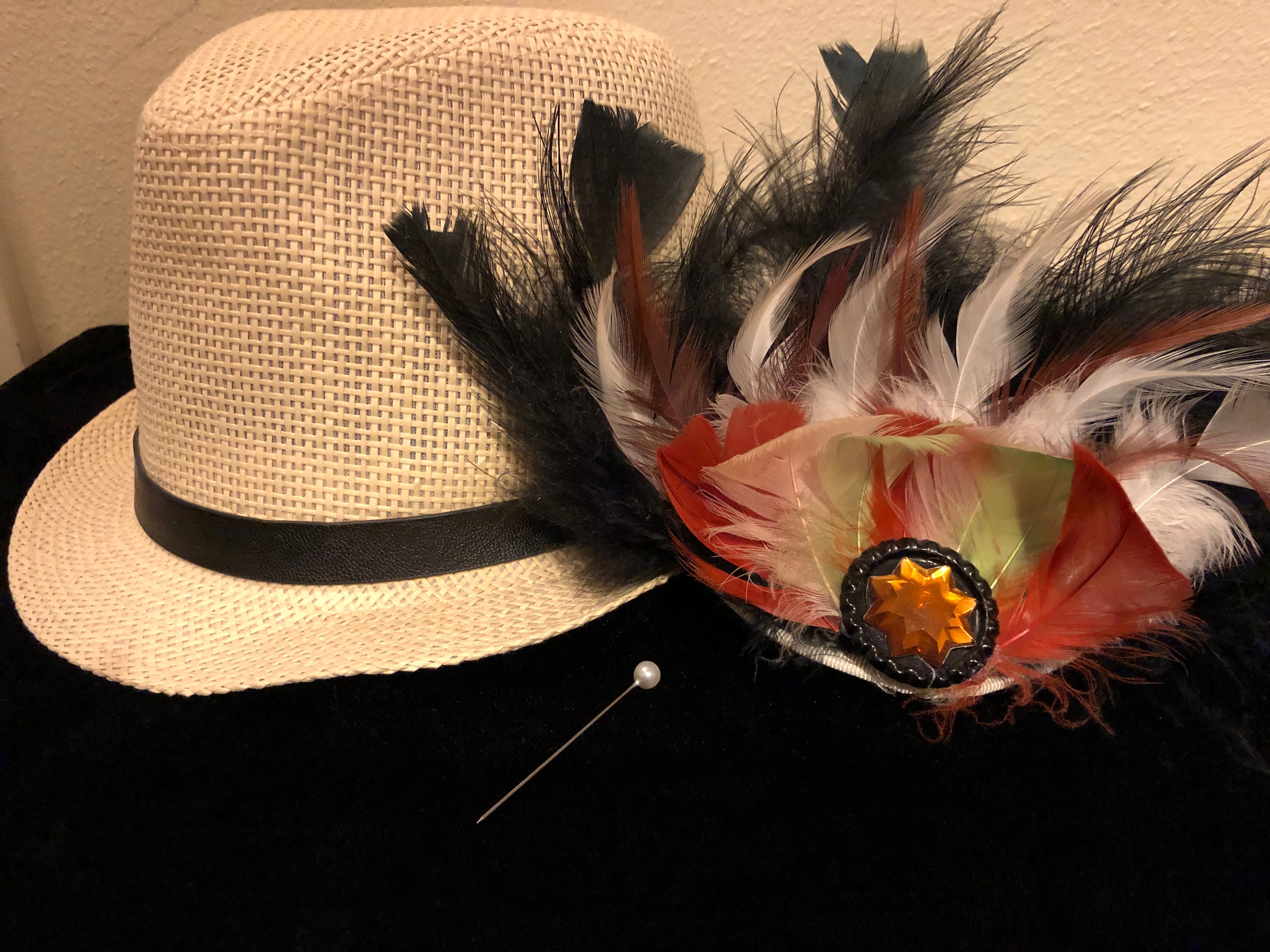 Fedora Feather Hat,black Leather Belt Strap Hat Piece 