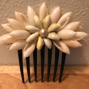 Morning Dew Natural Bromeliad Shell Flower Theme French Hair Comb,Decorative Shell Comb,Hawaiian Wear,Bridal Hair Piece,Up-Do Hair Piece,Art