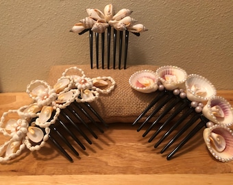 Grandi pettini francesi a conchiglia, Accessori decorativi per capelli, Abbigliamento hawaiano, Disegni per capelli unici realizzati a mano, Accessori per acconciature raccolte, Gioielli per capelli polinesiani, Pettini