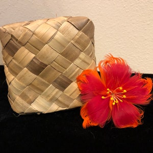 Fire Red Hibiscus Feather Flower Ear Pick,Orange Hibiscus Feather Flower,Hawaiian Style Wear,Aloha Wear,Hair Piece,Gift For Her,Wedding Wear image 5